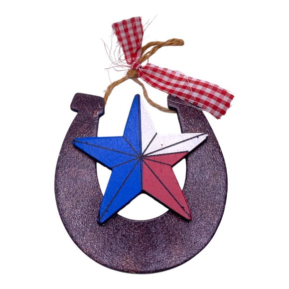Texas TX Cowboy Ornament Lot (4 ) Horseshoe Santa Boot Heart Flag - Picture 5 of 10